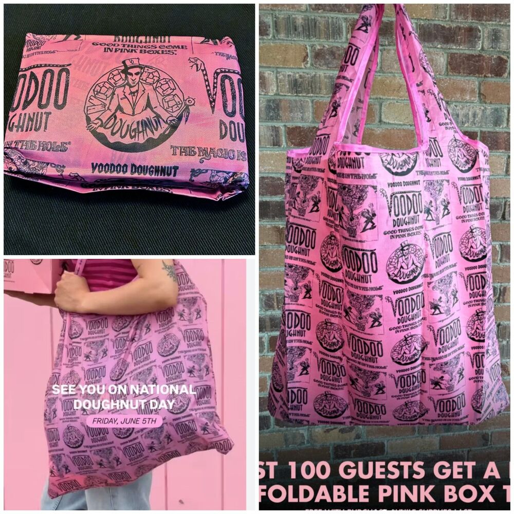 Voodoo Doughnut National Doughnut Day Pink Box Foldable Tote Bag 2026 NEW